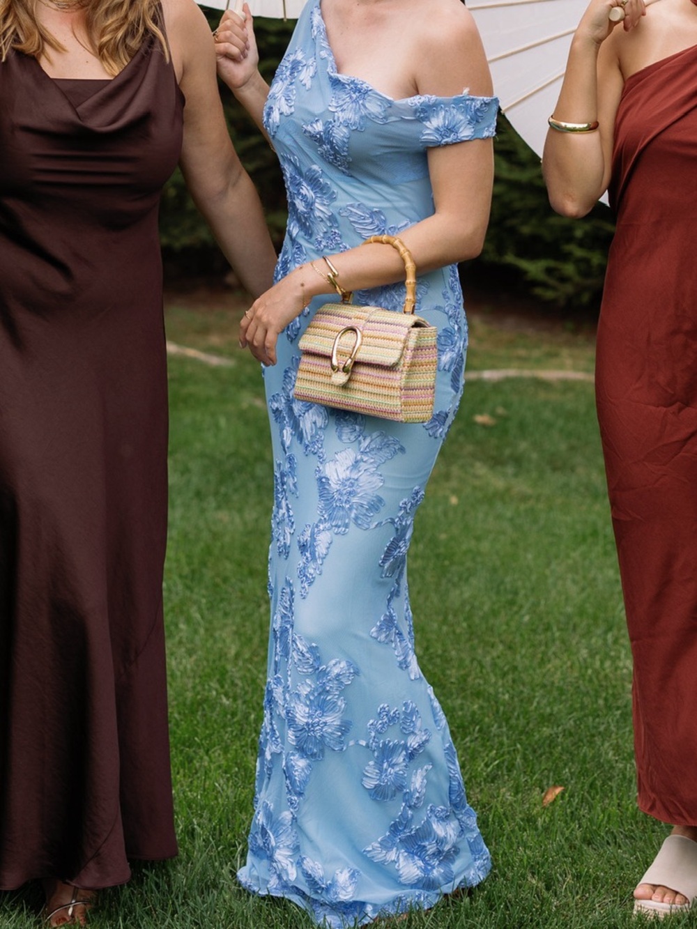 Light Blue One-Shoulder Lace Evening Gown for Women